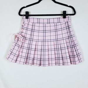 Forever 21 Pink Plaid Pleated Skirt Womens M School Girl Kawaii Grunge Goth
